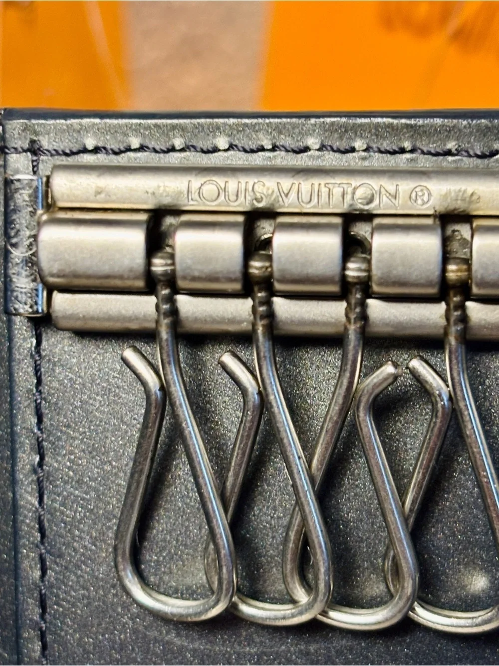 Louis Vuitton Charcoal Metallic Leather Key Holder w/LV Dust Bag| Box| Gift COA